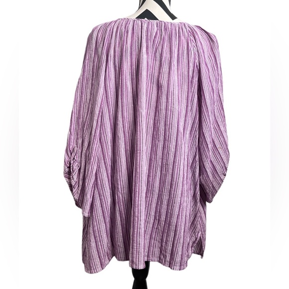 Catherine's Boho Embroidered Cotton Metallic Striped 3/4 Sleeve Sz 3X Blouse - Picture 2 of 12